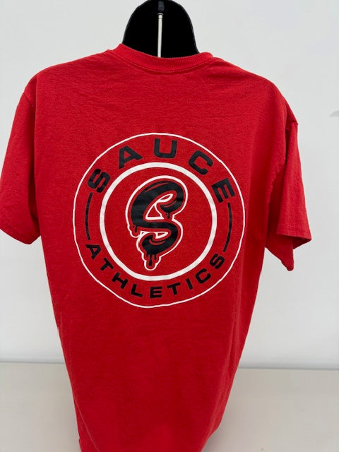 SAUCE Red Dryblend Tee (S Logo Front/Text Logo Back)