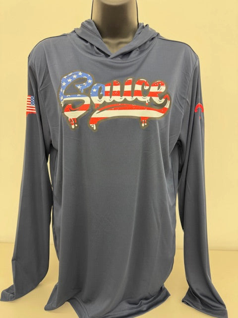 SAUCE Navy Hooded Long Sleeve Shirt (Sauce Text)