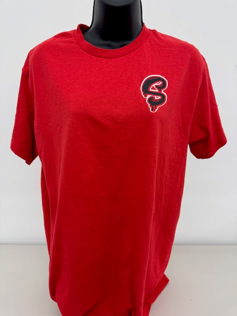 SAUCE Red Dryblend Tee (S Logo Front/Text Logo Back)